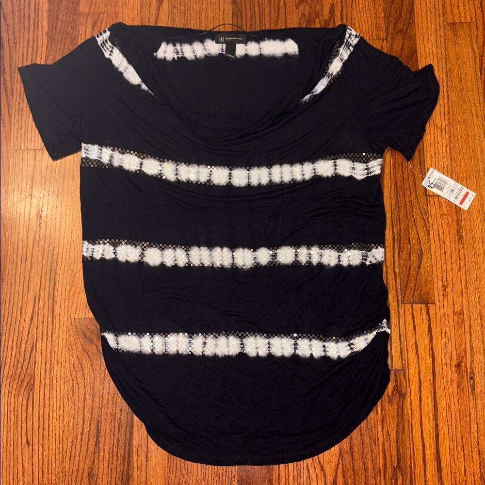 INC NWT Navy & White Tie Dye Cowl Neck Tunic Shirt Size 1X